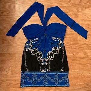 Blue Cache Halter Tie Dress! Flattering & Unique!